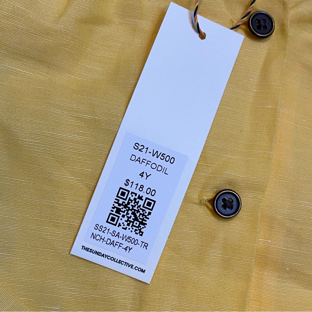 The Sunday Collective Organic Cotton Linen Trench Dress - Daffodil Yellow New 4Y - Picture 6 of 7